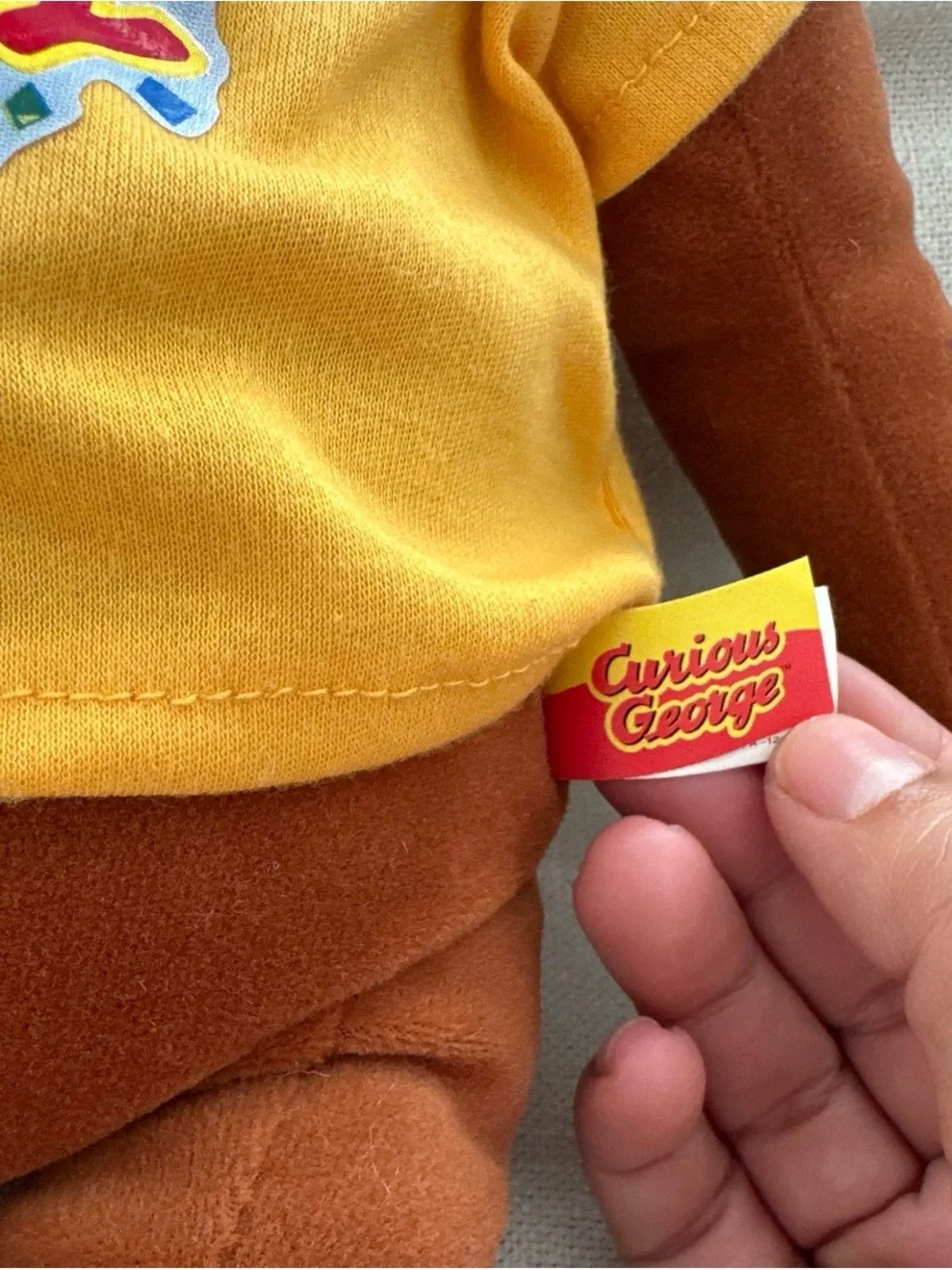 Curious Monkey Plush Toy in Brown with Yellow 'Happy Birthday' Shirt